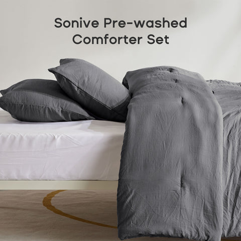 Sonive Washed Comforter Sets 2-3 Piece, Soft and Cozy, Fluffy Microfiber Fill, Washed Textured Wrinkled Design